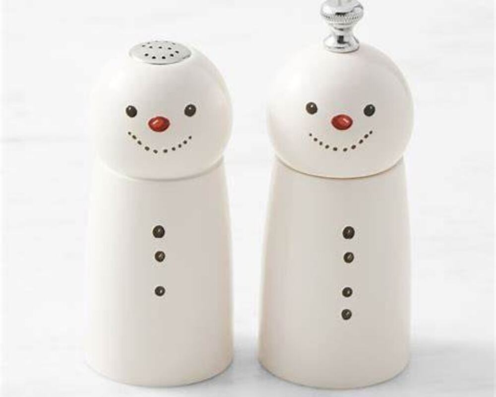 Williams Sonoma Snowman Salt Pepper Mills Set 2 Christmas NIB $99